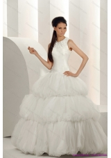 Elegant White Wedding Dresses with  Ruffled Layers and Sequins