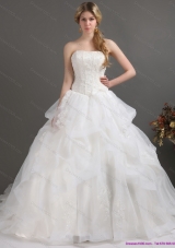 2015 A-Line  Strapless Lace Wedding Dress with Brush Train