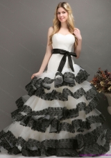 A-Line Sash and Lace Strapless 2015 Wedding Dresses in White and Black