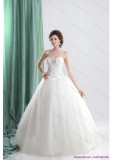 A-Line White Sweetheart Bridal Gowns with Ruffles and Beading