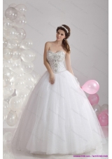 A-Line White Sweetheart Rhinestones Bridal Gowns with Brush Train