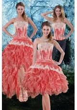 2015 Appliques and Ruffles Strapless Detachable Prom Skirts in Watermelon
