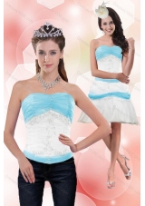 2015 Strapless Column Appliques Detachable Prom Skirts in White and Blue