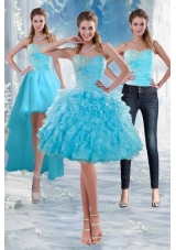 2015 Sweetheart Baby Blue Detachable Prom Skirts with Appliques and Ruffles