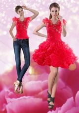 Detachable 2015 Knee Length RedProm Skirts with Beading and Ruffles