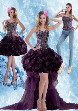 High Low Dark Purple Detachable Prom Skirts with Ruffled Layers and Beading