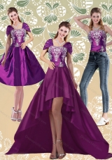 High Low Embroidery Dark Purple Detachable Prom Skirts for 2015