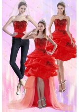 Red Strapless 2015 Detachable Prom Skirts with Appliques and Pick Ups