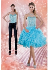 2015 Baby Blue Detachable Prom Skirts with Beading and Ruffles