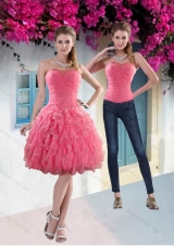 2015 Strapless Watermelon Detachable Prom Skirts with Beading and Ruffles