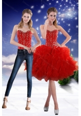 2015 Sweetheart Red Detachable Prom Skirts with Beading and Ruffles