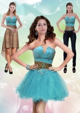 Aqua Blue Leopard Printed 2015 Detachable Prom Skirts with Beading