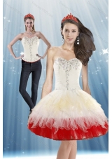 Perfect 2015 White and Red Prom Dress with Beading and Ruffled Layers