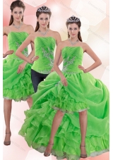 Strapless Spring Green Detachable Prom Skirts with Appliques and Ruffles