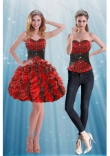 Multi Color Sweetheart Prom Dress with Appliques and Ruffles