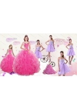 Popular Beading and Ruffles Quinceanera Dress and Bownot and Beading Short Dama Dresses and Pink Floor Length Little Girl Dress