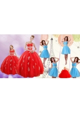 Sweetheart Ball Gown Red Quinceanera Gown and V Neck Beading Short Prom Dresses and  Red Halter Top Little Girl Dress