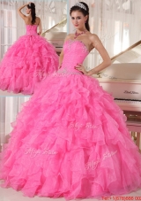 Spring Popular Hot Pink Ball Gown Strapless Quinceanera Dresses