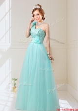 Elegant Empire Lace Up Hand Made Flowers Prom Dresses in Mint