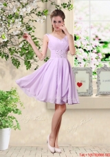 Popular V Neck Lavender Bridesmaid Dresses with Beading