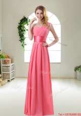 Cheap Watermelon Red Bridesmaid Dresses with One Shoulder