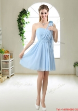 New One Shoulder Bridesmaid Dresses with Hand Made Flowers