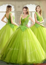 Luxurious Beading and Appliques Quinceanera Dresses in Yellow Green
