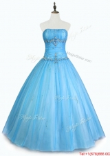 Simple Strapless Beaded Quinceanera Dresses with Floor Length