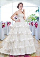 Fashionable Ruffled Layers Bridal Dresses with Brush Train