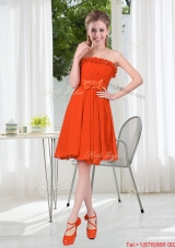 Summer A Line Strapless Bowknot Bridesmaid Dress in Rust Red