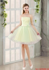 Custom Made A Line Strapless Tulle Prom Dresses with Belt