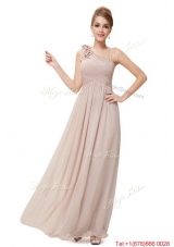 Beautiful Ruched Champagne Prom Dresses with One Shoulder