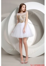 Perfect A Line Beaded Mini Length Prom Dresses in White