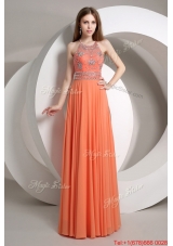 Perfect Beaded Empire Orange Prom Dresses with Halter Top
