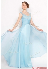 Perfect Straps Ruched Light Blue Prom Dresses with Beading