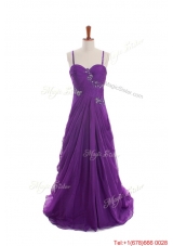 Cheap Appliques and Beading Eggplant Purple Prom Dresses with Sweep Train