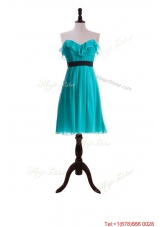 New Style Ruffles and Belt Short Prom Dresses in Turquoise