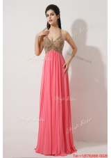 Perfect Halter Top Brush Train Prom Dresses in Watermelon Red