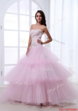 Wonderful Sweetheart Baby Pink Prom Dresses with Sequins and Ruffled Layers