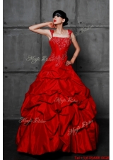 Great Pretty Princess Taffeta Red Wedding Dresses with Beading and Pick Ups