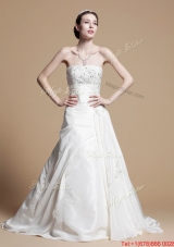 Pretty Classical A Line Strapless Wedding Gowns with Beading and Appliques