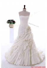 Pretty Exquisite Hand Made Flowers and Ruffles Wedding Dresses with Brush Train