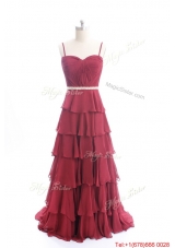 Vintage Brush Train Belt and Ruffled Layers Prom Dresses in Wine Red