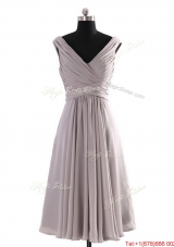 Vintage  V Neck Short Beading Grey Prom Dresses for Graduation