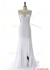 New Style 2016 Empire White Prom Dresses with Beading and High Slit