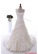 Perfect Exquisite Hand Made Flowers Wedding Dresses with Brush Train