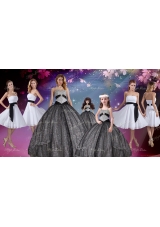 Popular Appliques and Sequined Quinceanera Dresses and White Short Dama Dresses and Cute Straps Little Girl Dresses