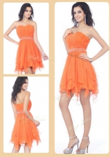 2016 Cheap Sweetheart Beading and Ruching Short Bridesmaid Dresses in Orange