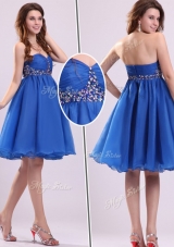 2016 Classical Short Sweetheart Beading Bridesmaid Dress in Blue