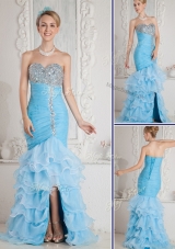 Beautiful Mermaid Sweetheart Beading and Ruffled Layers Aqua Blue Prom Dresses